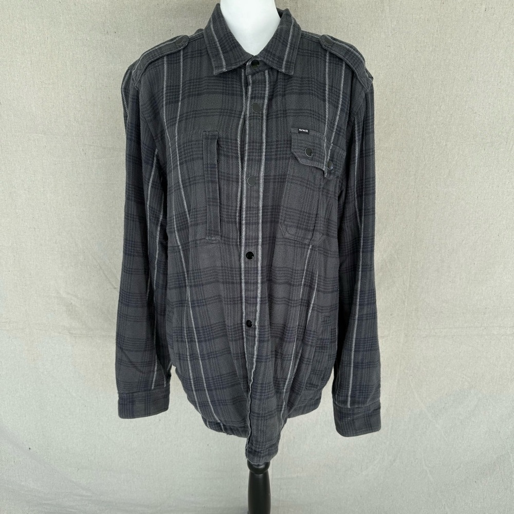 Hurley Men's Size L Blue/Gray Sherpa Lined Flannel Jacket